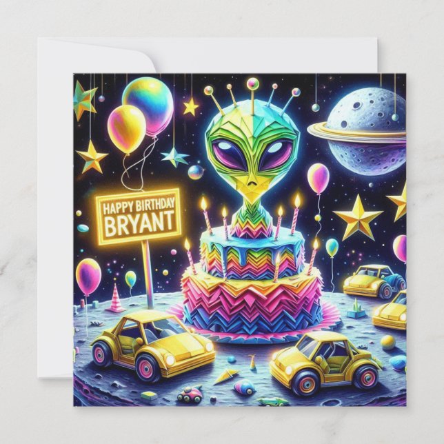 BRYANT ~ Birthday Card ~ Alien Birthday Cake ~ (Front)