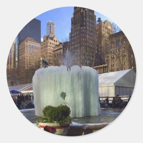 Bryant Park NYC Frozen Fountain Christmas Photo Classic Round Sticker