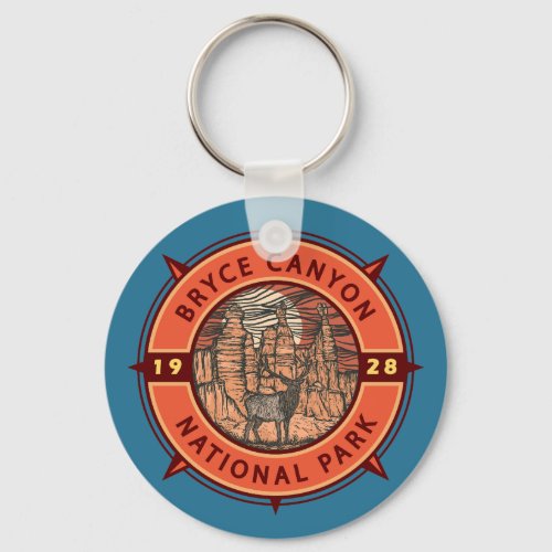Bryce Canyon National Park Elk Retro Compass Keychain