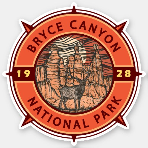 Bryce Canyon National Park Elk Retro Compass Sticker