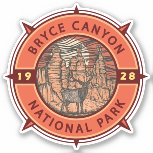 Bryce Canyon National Park Elk Retro Compass Sticker