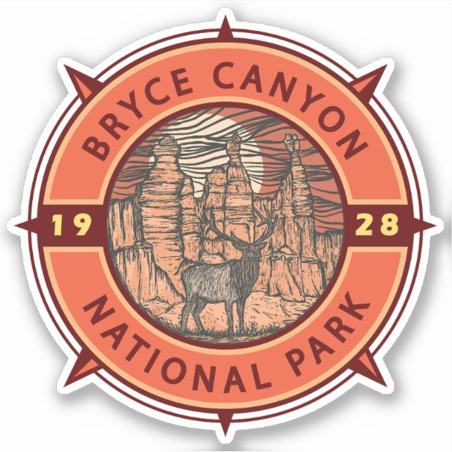 Bryce Canyon National Park Elk Retro Compass Sticker (Front)