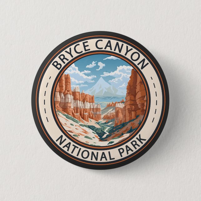 Bryce Canyon National Park Trail Illustration Art Button (Front)
