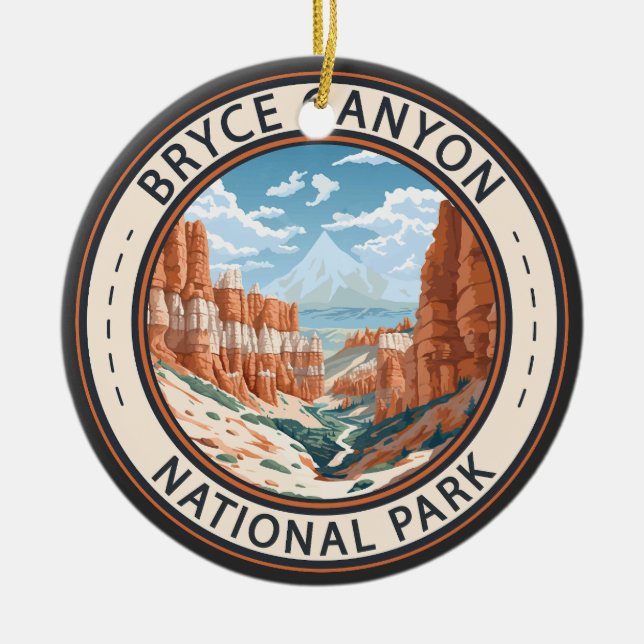 Bryce Canyon National Park Trail Illustration Art Ceramic Ornament (Front)