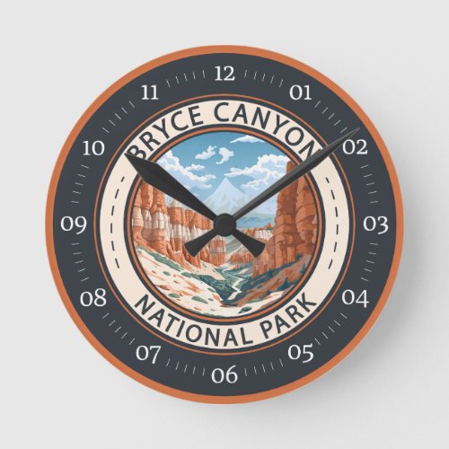 Bryce Canyon National Park Trail Illustration Art Round Clock