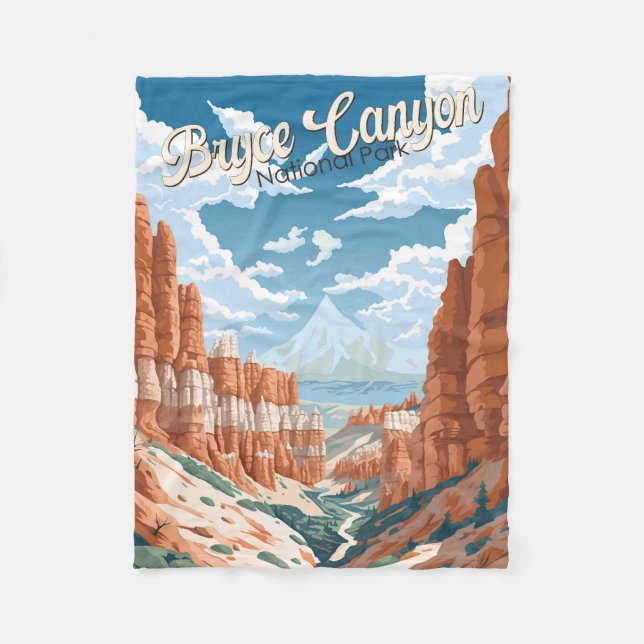 Bryce Canyon National Park Trail Illustration Fleece Blanket (Front)