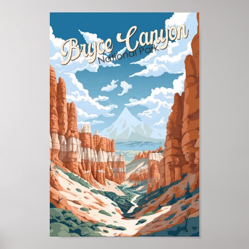 Bryce Canyon National Park Trail Illustration Poster