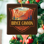 Bryce Canyon National Park Travel Art Vintage Ceramic Ornament<br><div class="desc">Bryce Canyon vector artwork design. The park is a sprawling reserve in southern Utah,  known for crimson-colored hoodoos,  which are spire-shaped rock formations.</div>