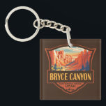 Bryce Canyon National Park Travel Art Vintage Keychain<br><div class="desc">Bryce Canyon vector artwork design. The park is a sprawling reserve in southern Utah,  known for crimson-colored hoodoos,  which are spire-shaped rock formations.</div>