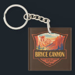 Bryce Canyon National Park Travel Art Vintage Keychain<br><div class="desc">Bryce Canyon vector artwork design. The park is a sprawling reserve in southern Utah,  known for crimson-colored hoodoos,  which are spire-shaped rock formations.</div>