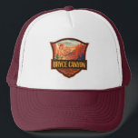 Bryce Canyon National Park Travel Art Vintage Trucker Hat<br><div class="desc">Bryce Canyon vector artwork design. The park is a sprawling reserve in southern Utah,  known for crimson-colored hoodoos,  which are spire-shaped rock formations.</div>