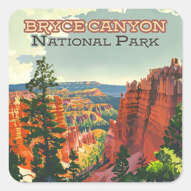 Bryce Canyon National Park Utah Hoodoo Retro Square Sticker (Front)