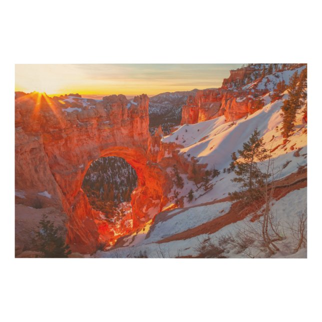 Bryce Canyon Natural Bridge at Winter Sunrise Wood Wall Art (Front)
