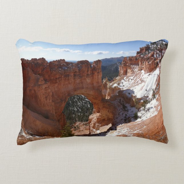 Bryce Canyon Natural Bridge Snowy Landscape Photo Accent Pillow (Front)