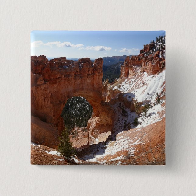 Bryce Canyon Natural Bridge Snowy Landscape Photo Button (Front)