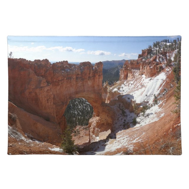 Bryce Canyon Natural Bridge Snowy Landscape Photo Cloth Placemat (Front)
