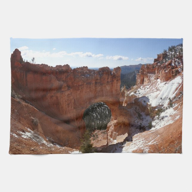 Bryce Canyon Natural Bridge Snowy Landscape Photo Kitchen Towel (Horizontal)