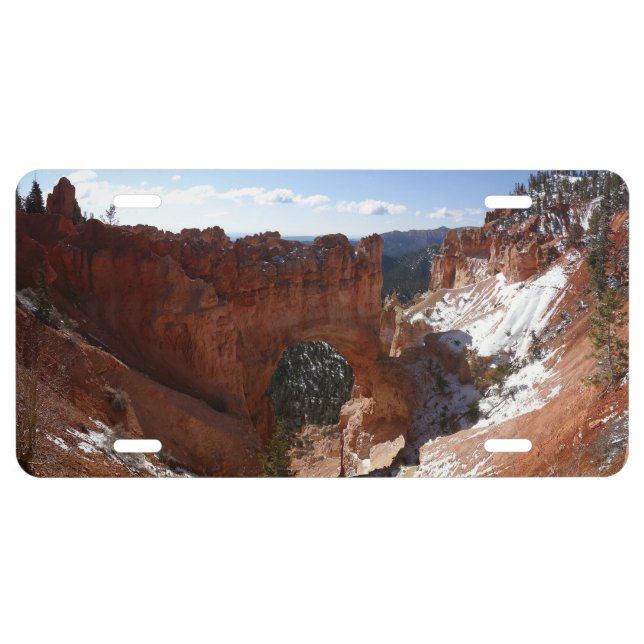 Bryce Canyon Natural Bridge Snowy Landscape Photo License Plate (Front)