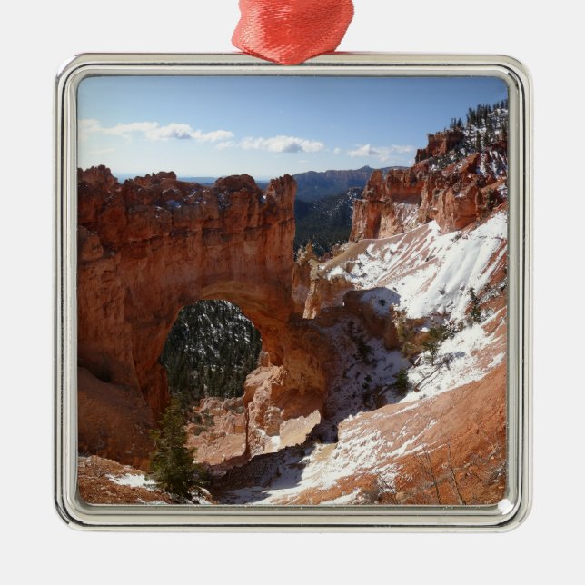 Bryce Canyon Natural Bridge Snowy Landscape Photo Metal Ornament (Front)