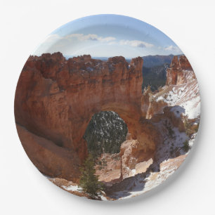 Bryce Canyon Natural Bridge Snowy Landscape Photo Paper Plates