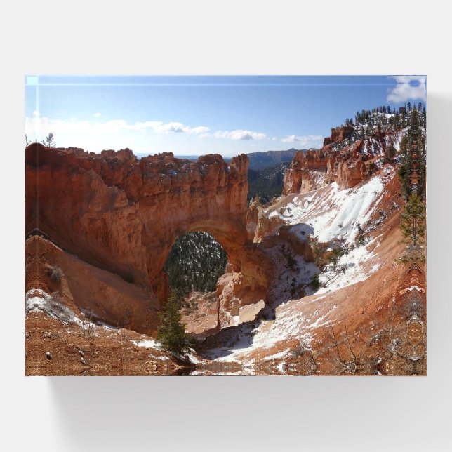 Bryce Canyon Natural Bridge Snowy Landscape Photo Paperweight (Front)