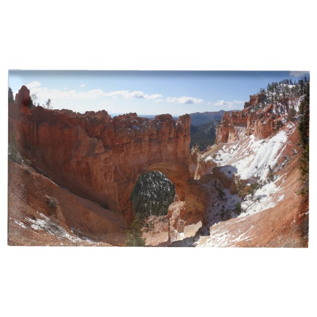Bryce Canyon Natural Bridge Snowy Landscape Photo Place Card Holder (Front)