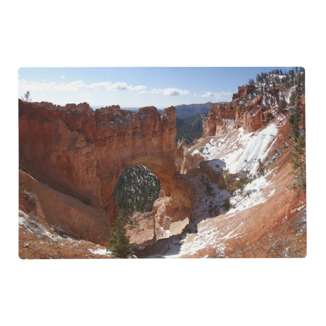 Bryce Canyon Natural Bridge Snowy Landscape Photo Placemat (Front)