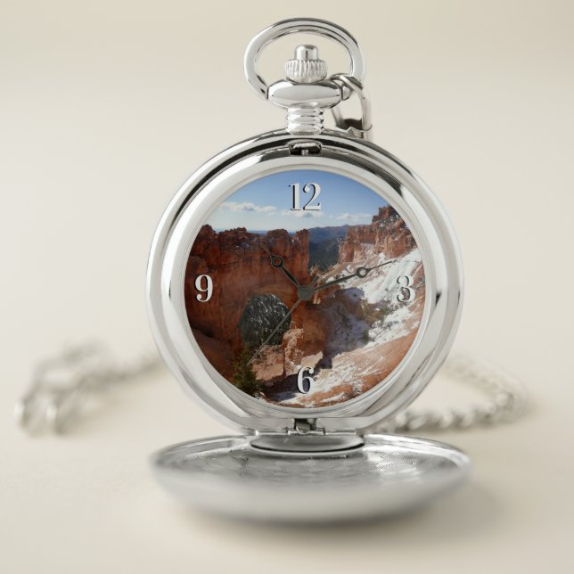 Bryce Canyon Natural Bridge Snowy Landscape Photo Pocket Watch (Inside)