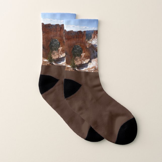 Bryce Canyon Natural Bridge Snowy Landscape Photo Socks (Pair)