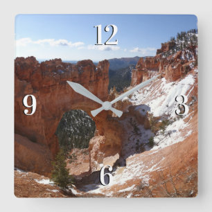 Bryce Canyon Natural Bridge Snowy Landscape Photo Square Wall Clock