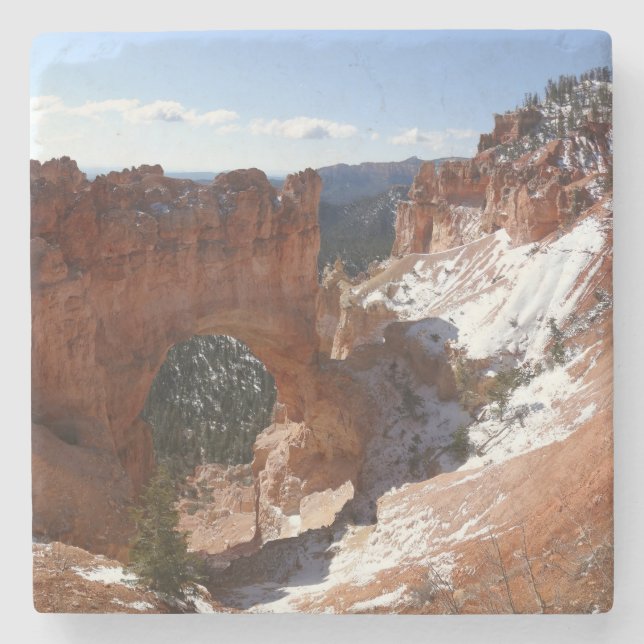 Bryce Canyon Natural Bridge Snowy Landscape Photo Stone Coaster (Front)