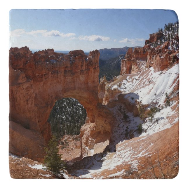 Bryce Canyon Natural Bridge Snowy Landscape Photo Trivet (Front)