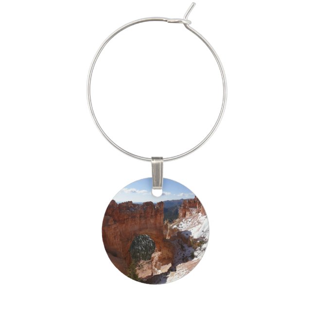 Bryce Canyon Natural Bridge Snowy Landscape Photo Wine Glass Charm (Front)