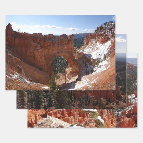 Bryce Canyon Natural Bridge Snowy Landscape Photo Wrapping Paper Sheets