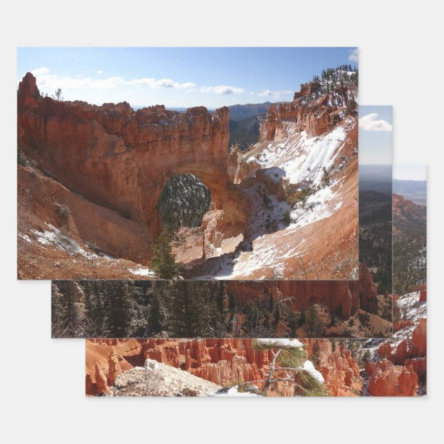 Bryce Canyon Natural Bridge Snowy Landscape Photo Wrapping Paper Sheets (Set)