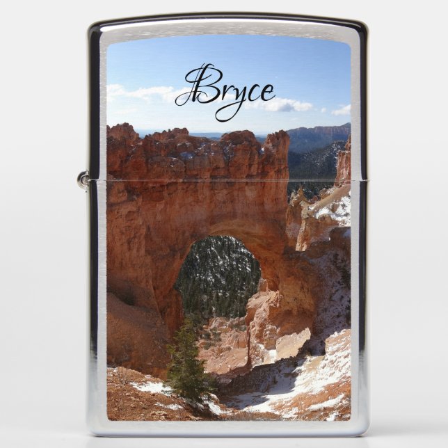 Bryce Canyon Natural Bridge Snowy Landscape Photo Zippo Lighter (Front)