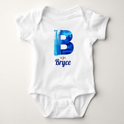 Bryce Name Reveal Letter Boy Blue Paint Newborn Baby Bodysuit