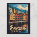 Bryggen Norway Illustration Travel Art Bergen Postcard