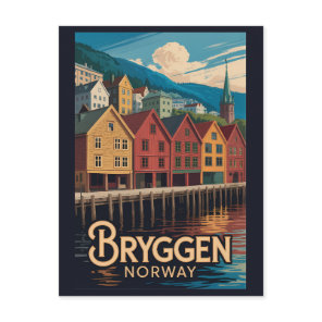 Bryggen Norway Illustration Travel Art Bergen Postcard
