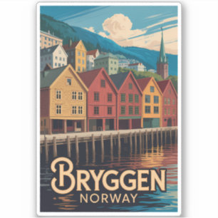 Bryggen Norway Illustration Travel Art Bergen Sticker
