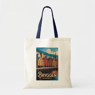 Bryggen Norway Illustration Travel Art Bergen Tote Bag