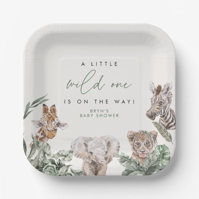 BRYN Cute Jungle Safari Baby Animal Baby Shower Paper Plates (Front)