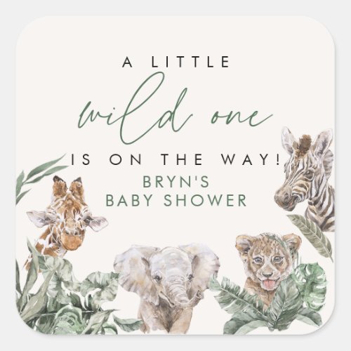 BRYN Cute Jungle Safari Baby Animal Baby Shower Square Sticker