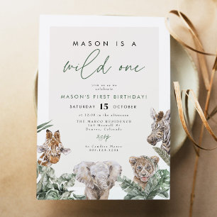 BRYN Cute Jungle Safari Wild One First Birthday Invitation
