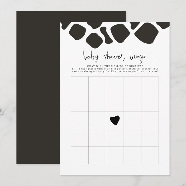 BRYNDLE Modern Cow Print Baby Shower Bingo Game Invitation (Front/Back)