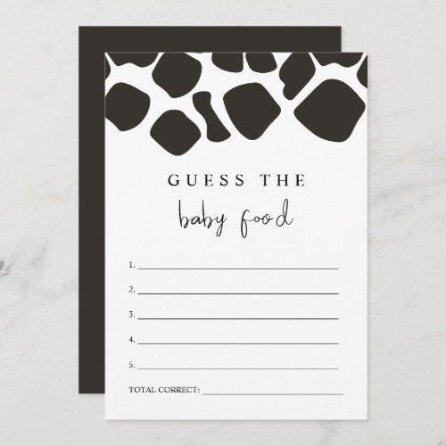 BRYNDLE Modern Cow Print Guess the Baby Food Game  Invitation