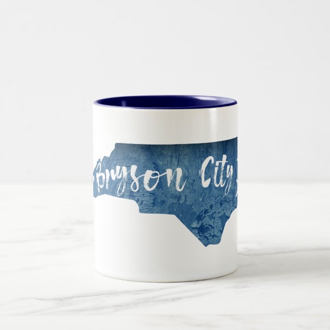 Bryson City North Carolina Wood Grain Two-Tone Coffee Mug (Center)