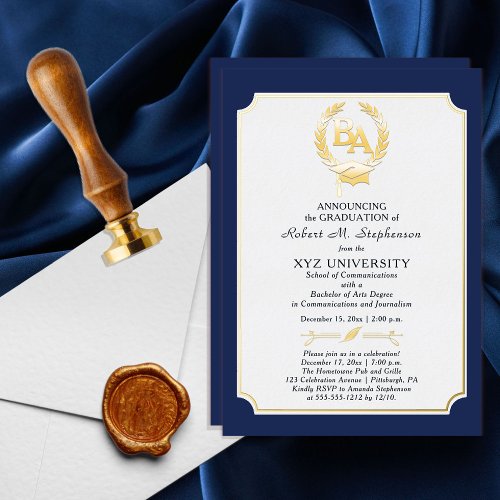 BS _ Bachelor of Arts Degree College Graduation Foil Invitation