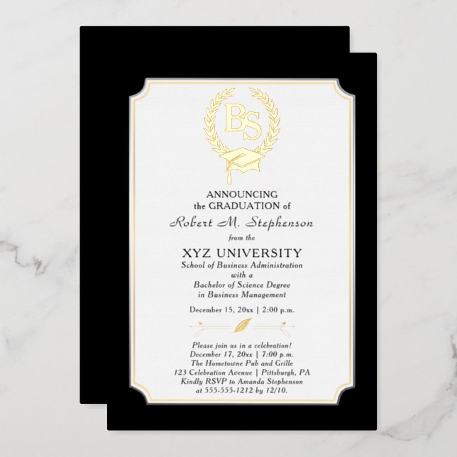 BS - Bachelor of Science Degree College Graduation Foil Invitation (Front/Back)