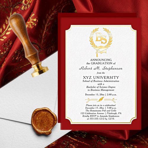 BS _ Bachelor of Science Degree College Graduation Foil Invitation